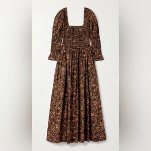 Dôen - Bijou shirred floral-print organic cotton-voile midi dress